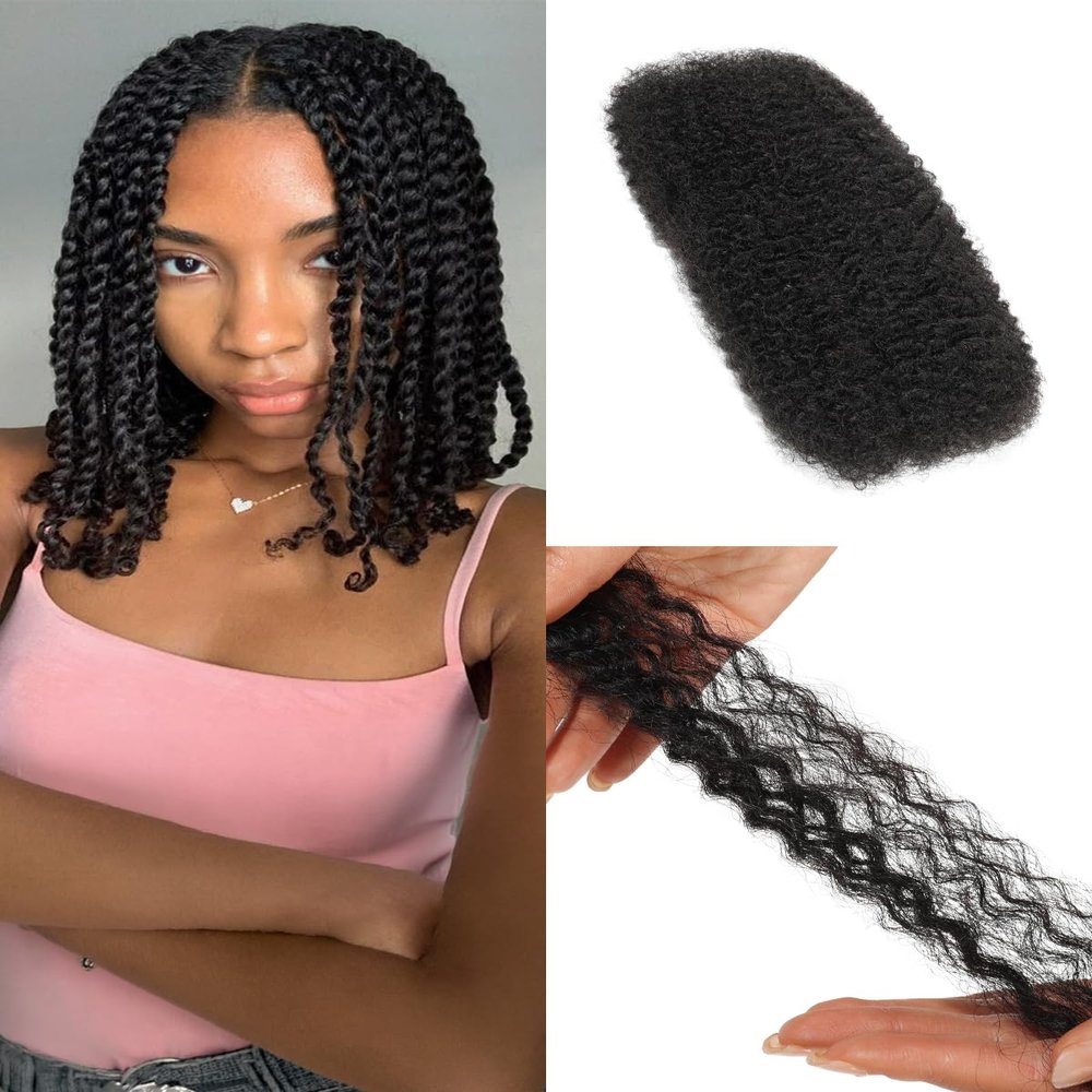 BEEOS Afro Kinkys Bulk Human Hair 50g for Twist Natural Black 18 Inch