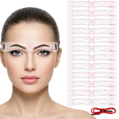 12 Pcs Eyebrow Stencils for Shaping, 12 Styles Reusable Eyebrow Template Kit with Elastic Band, Soft Plastic Brow Stencil Tools for Beginners & DIY Makeup (Clear)