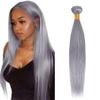 Peenoll 26 Inch Straight Wave Human Hair Single Bundle Sliver Grey Weave One Bundle Human Hair Unprocessed Brazilian Virgin Quick Weave Hair Extension for Black Women view 1