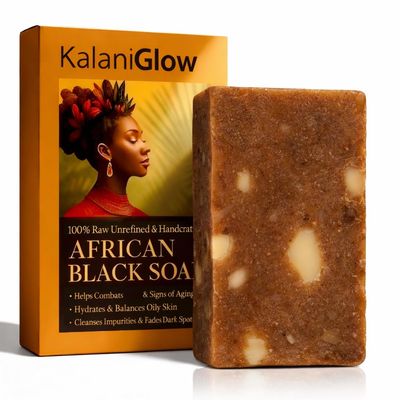 Kalani Glow African Black Soap Raw African Black Soap Bar Moroccan Black Soap Hydrates Dry Skin for All Skin Types, Supports a More Even-Looking Skin Tone for Face & Body Wash