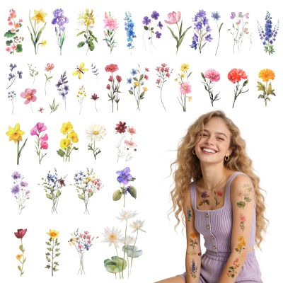10 Sheets Wildflower Temporary Tattoos, Flower Temporary Tattoos Stickers, Small Wildflower Floral Temporary-Tattoo for Birthday Decorations, Party Supplies, School Rewards Gifts, Body Art Decoration