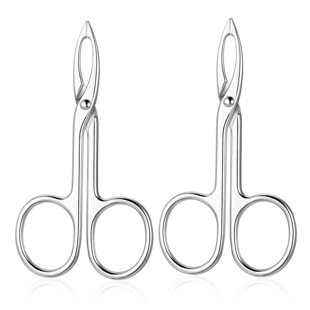 2 PCS Scissor Tweezers for Eyebrows, Metal Straight Tip Scissor Tweezers with Handles, Flat Plucker Tweezers Scissors for Remover Facial Hair and Eyebrow Care(Silver)