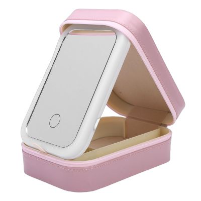 CIOURSTO 3 in 1 Travel Makeup Bag Jewelry Case with LED Lighting Mirror, 3 Color Dimmable Lighted Dust Proof Portable Cosmetic Jewelry Organizer Case for Women Girls Pink (Pink)