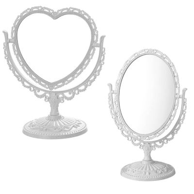 Alipis Double-Sided Cosmetic Mirror 2pcs Set Rotatable Tabletop Vanity Mirrors in Beige Heart Oval Shapes Desktop Makeup for Personal Care and Dressing Table Use