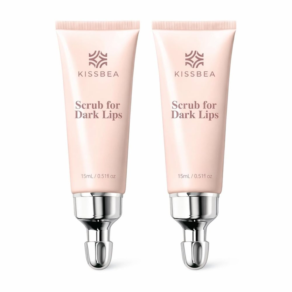 KissBea Lip Scrub for Dark, Uneven-Looking Lips, Gentle Sugar Lip Exfoliator for Dry Lips, Balm-Textured Lip Care, 2 Pack, 0.51 fl oz Each