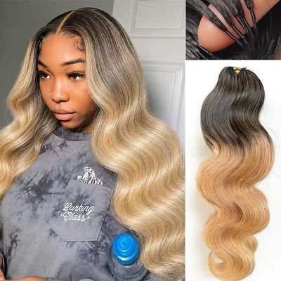 JYZ Hair Body Wave Mix 1B T27 Color Crochet Human Hair Pre-Separated Invisble Micro Loop Human Crochet Hair Extensions Seamless and Knotless Feather Crochet Human Hair 12" 200 Strands(4 Pack 240g)