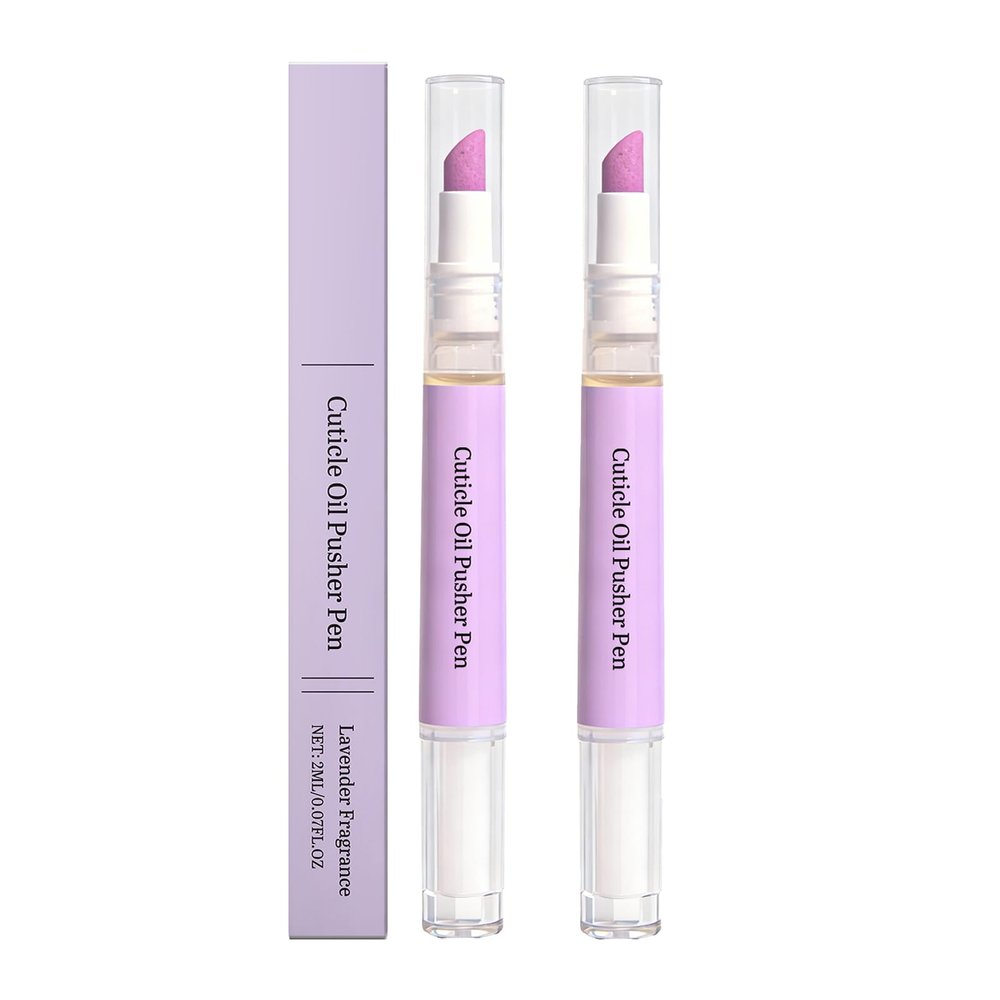 3-in-1 Ceramic Cuticle Pusher and Oil Pen, Gentle Cuticle Remover for Dry and Damaged Nails and Hangnails, Portable Nail Care Tool with Lavender Oil to Moisturize, Strengthen and Brighten (2 PCS)