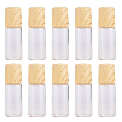 PRETYZOOM 10pcs 3ml Essential Oil Roller Bottles with Glass, Stainless Steel Balls, Wood Grain Caps, Refillable Perfume Bottles for Travel and Aromatherapy