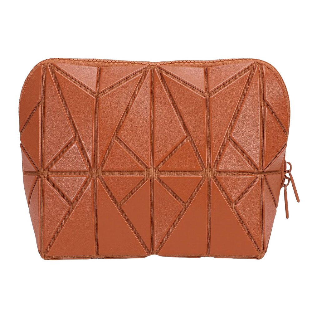 Pongnas Foldable Standing Makeup Bag for Travel with 2 Dividers Hard Base One Press Open Compact Cosmetic for Women Space Saving Nylon Toiletry Case in Brown