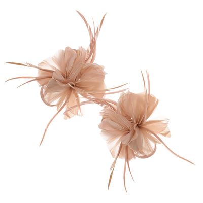 Ciieeo 2pcs Nude Pink Plume Hair Clips for Women Small Vintage Boho Hair Barrettes with Linen Texture for Weddings Dance Parties