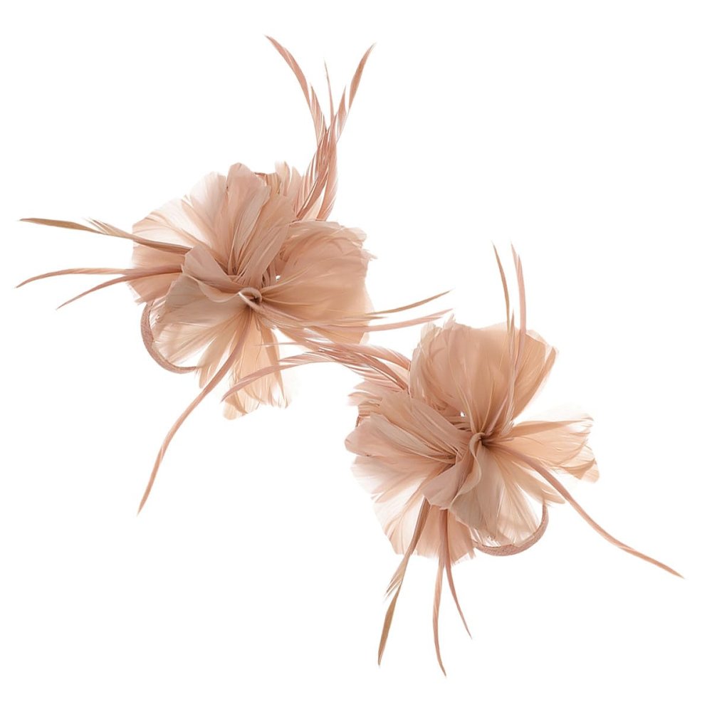 Ciieeo 2pcs Nude Pink Plume Hair Clips for Women Small Vintage Boho Hair Barrettes with Linen Texture for Weddings Dance Parties