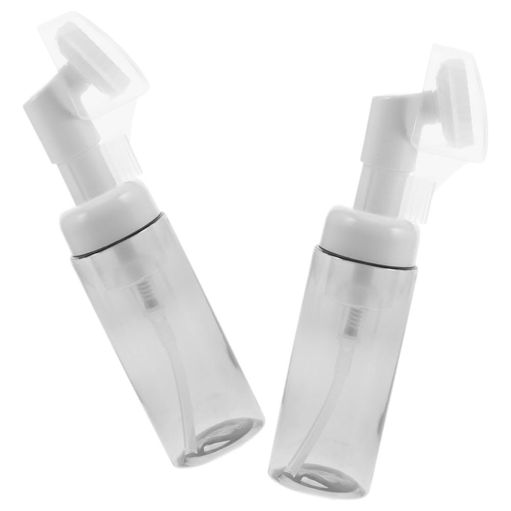 Healvian Portable Foaming Soap Dispenser Bottles 2pcs 60ml Pet Travel Size Pump Containers for Face Wash Body Wash with Brush Head for Skincare Toiletries