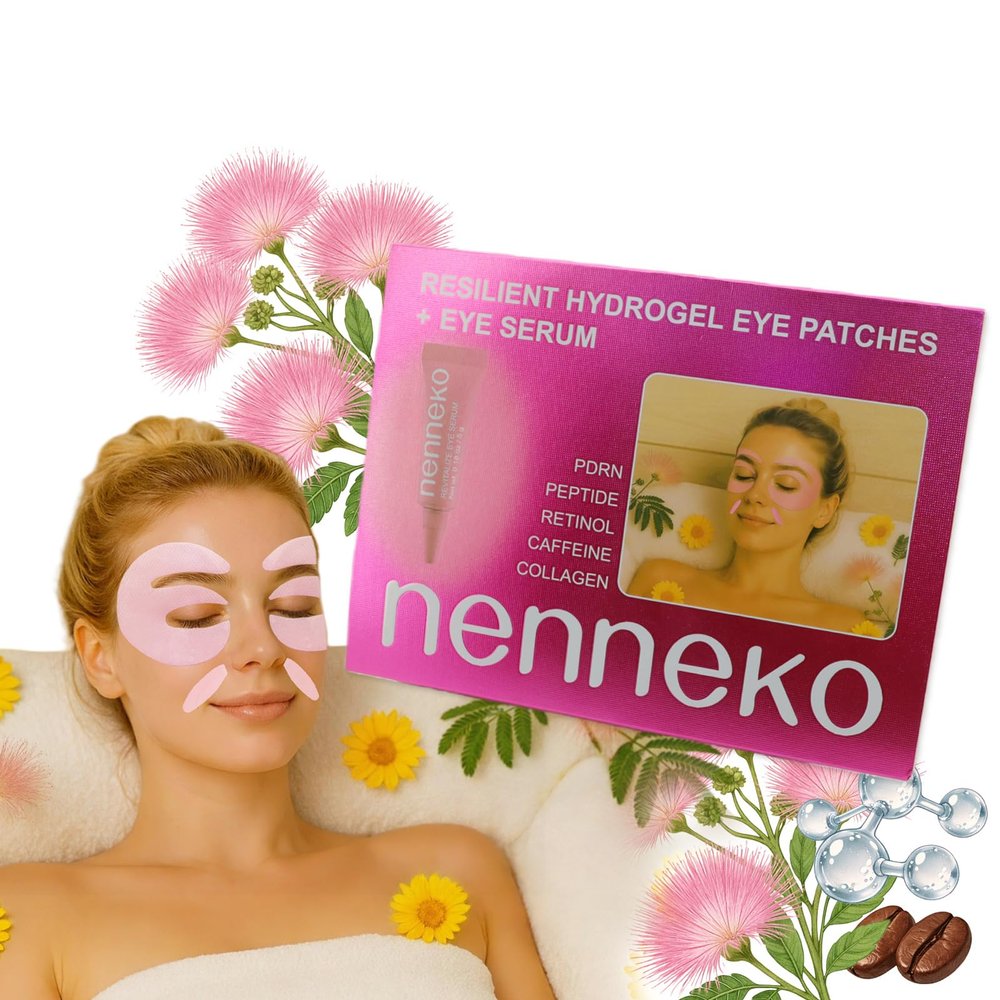 NENNEKO Eye Gel Eye Patches with Eye Serum Set,Collagen Peptide & Caffeine Under Eye Patches for Puffy Eyes and Dark Circles, Eye Masks with Retinol Smile Line Patches Eye Care Gifts for Women 4pairs