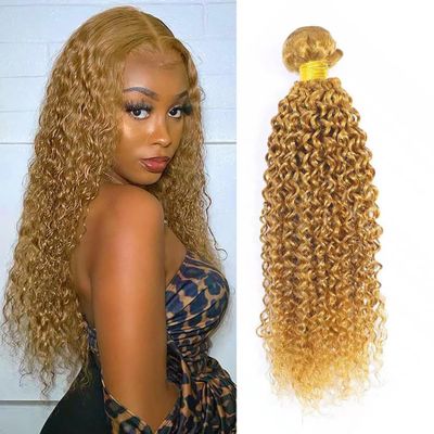 Xddnamei 1 Bundle Human Hair 28 Inch Jerry Curly Wave Human Hair Single Bundle 100g/Pc Honey Blonde 27 Unprocessed Brazilian Virgin Quick Weave Hair Bundle for Black Women
