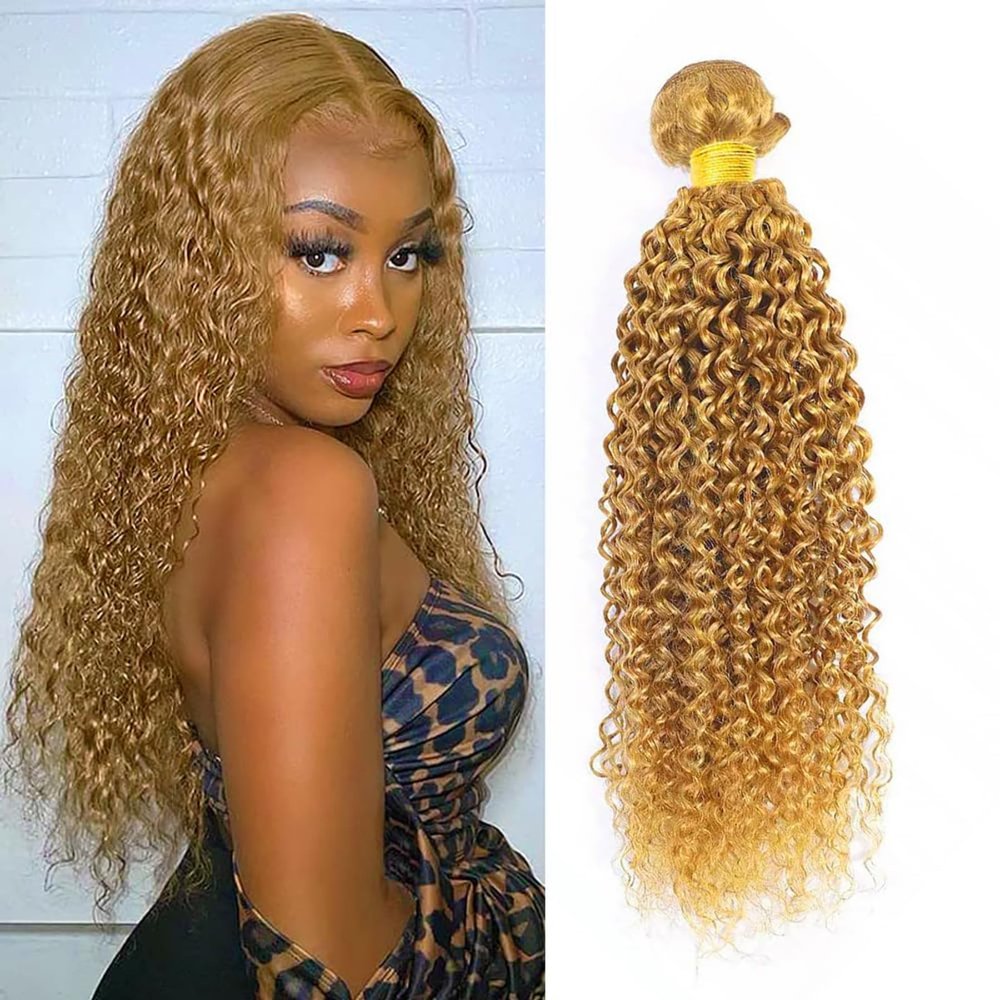 Xddnamei 1 Bundle Human Hair 28 Inch Jerry Curly Wave Human Hair Single Bundle 100g/Pc Honey Blonde 27 Unprocessed Brazilian Virgin Quick Weave Hair Bundle for Black Women