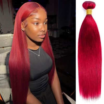 Condescension 1 Bundle Human Hair 28 Inch Straight Wave Human Hair Single Bundle 100g/Pc Pure Sliver Red Unprocessed Brazilian Virgin Quick Weave Hair Bundle for Black Women