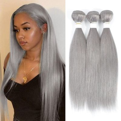 Xddnamei 300g Human Hair Bundles Sliver Grey Straight Wave Bundles Human Hair 22 24 26 inch Inch 12A Unprocessed Brazilian Sewn In Quick Weave for Black Women