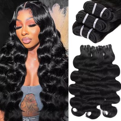 17A Brazilian Raw Virgin Body Wave Bundles Human Hair, 100% Unprocessed, Soft and Shinny, No Tangle No Shedding, 3 Bundles 22 24 26 Inch Natural Black for Sew-In & Quick Weave