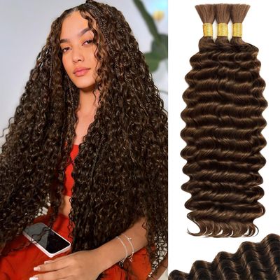 FONFUNY Human Braiding Hair for Boho Braids 120g Deep Wave Boho Bulk Human Hair for Braiding Knotless 12A Curly Wet and Wavy Bohemian Braids No Weft 3 Bundles/Pack Chocolate Brown 20 In