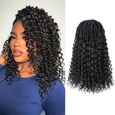 Toyotress Deep Wave Locs Crochet Hair - 14 Inch 8 Packs Curly Faux Locs Crochet Hair, Natural Black Ocean Wave Locs Pre-Looped Short Soft Locs Braiding Hair (14 Inch, 1B-8P)