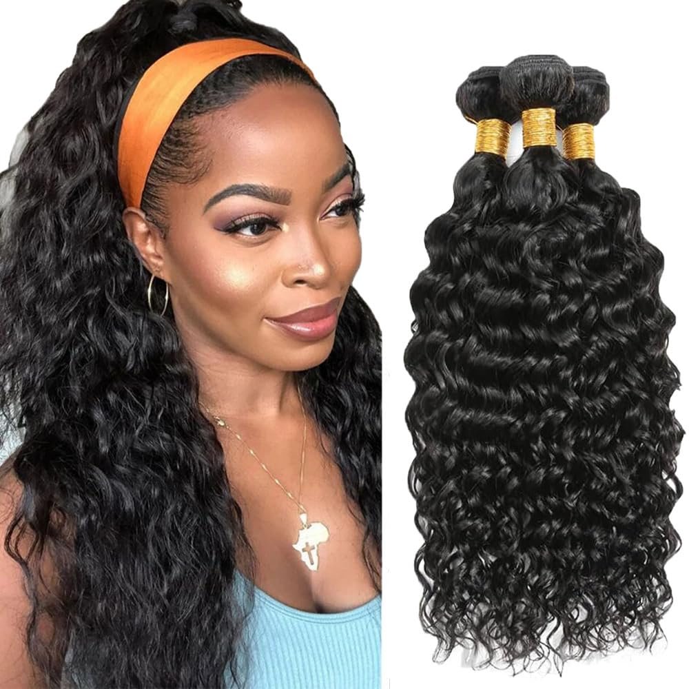 Xddnamei 300g Human Hair Bundles 16 18 20 Inch Water Wave Bundles Human Hair Unprocessed Brazilian Virgin Natural Color Sewn In Quick Weave for Black Women