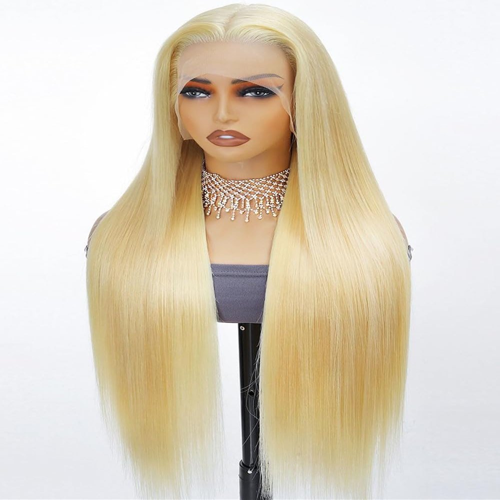 Stybee 34 Inch 13x6 Hd Lace Front Wigs Human Hair 200% Density Straight Blonde Lace Front Wigs Human Hair Real Virgin Hair Easy to Bleach and Dye No Bad Smell True Length Longer Lifespan Pre-Plucked