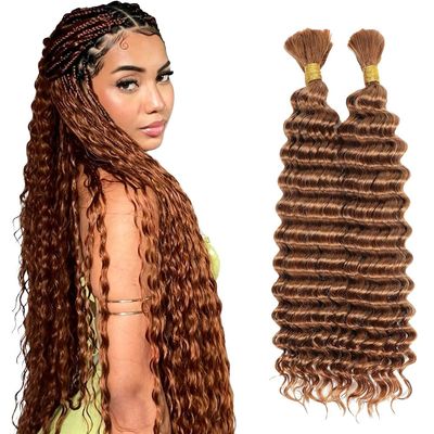 Giginger 30 Dark Brown Deep Braiding Human Hair 2 Bundles Per 50g 24 Inch Braiding Hair No Weft Brazilian Virgin Deep Curly Human Hair Braiding for Boho Braids