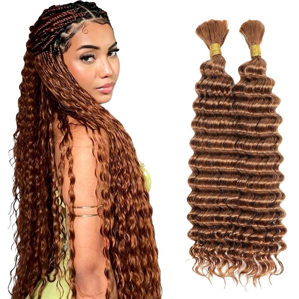 Giginger 30 Dark Brown Deep Braiding Human Hair 2 Bundles Per 50g 24 Inch Braiding Hair No Weft Brazilian Virgin Deep Curly Human Hair Braiding for Boho Braids