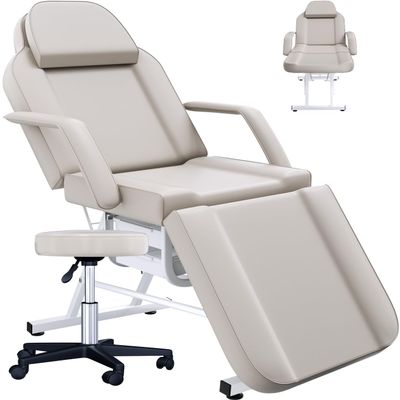 EITPETPORT Facial Chair Tattoo Chair for Client, Facial Bed Esthetician Adjustable Massage Table with Headrest & 360 Rolling Stool, Lash Bed for Salon Spa Barber Massage Equipment, Light Gray