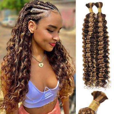 Giginger P4/27 Deep Braiding Human Hair 2 Bundles 50g Sub 100g 22 Inch Braiding Hair No Weft Brazilian Virgin Deep Curly Human Hair Braiding for Boho Braids