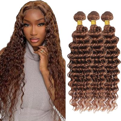 Giginger 3 Bundles Human Hair 300g 14 16 18 Inch Color 30 Dark Brown Deep Wave Bundles Human Hair Weave Unprocessed Quick Weave Bundles Hair for Black Women