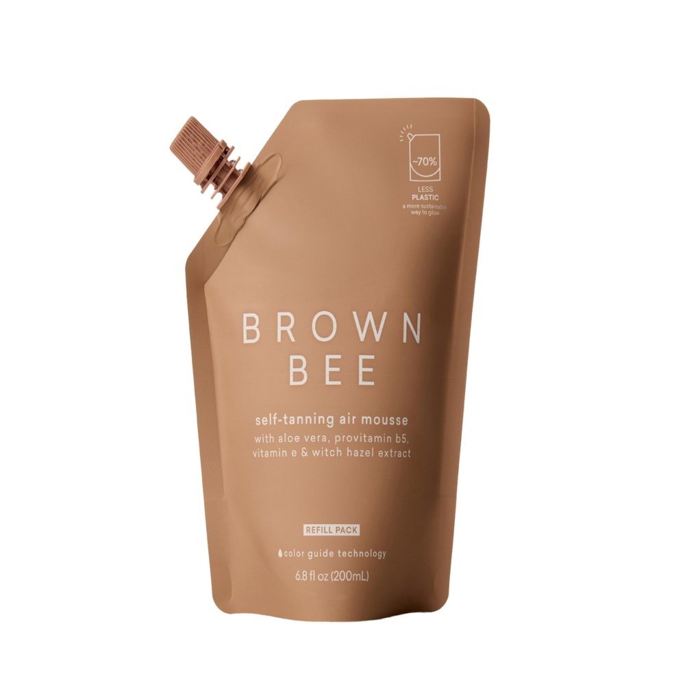 Brown Bee Air Self Tanning Mousse Refill 200 ml Self Tanner Mousse with Color Guide, Coconut Vanilla Scent, Eco Refill