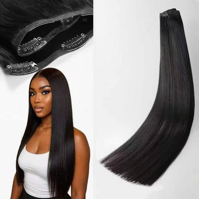 TRIIPPY Clip in Hair Extensions, 110g 6Pcs seamless Yaki Straight Hair Extension Clip Ins,100% Real Raw Cambodian Human Hair,Triple The Lifespan Over Regular Virgin Hair(18 Inch,Natural Color)