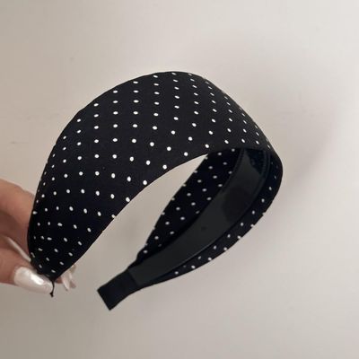 Wide edge black and white polka dots floral headband pressure hair wash hair card fashion headband (Black - small polka dots)