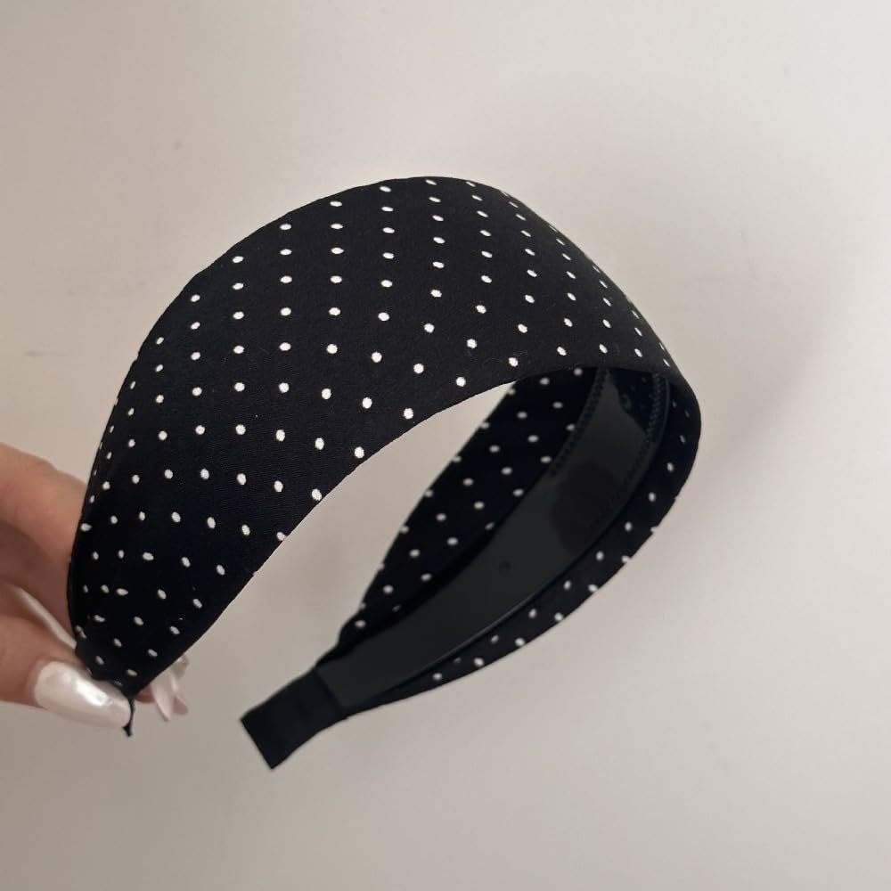 Wide edge black and white polka dots floral headband pressure hair wash hair card fashion headband (Black - small polka dots)