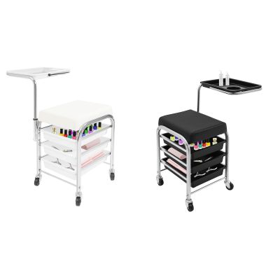 Manicure and Pedicure Tool Storage Cart, Salon Cart with 3-Tier Storage Compartments, 17.32In Tall Beauty Manicure Trolley for Homes, Offices, Salons, Adjustable Height of the Tray (White)