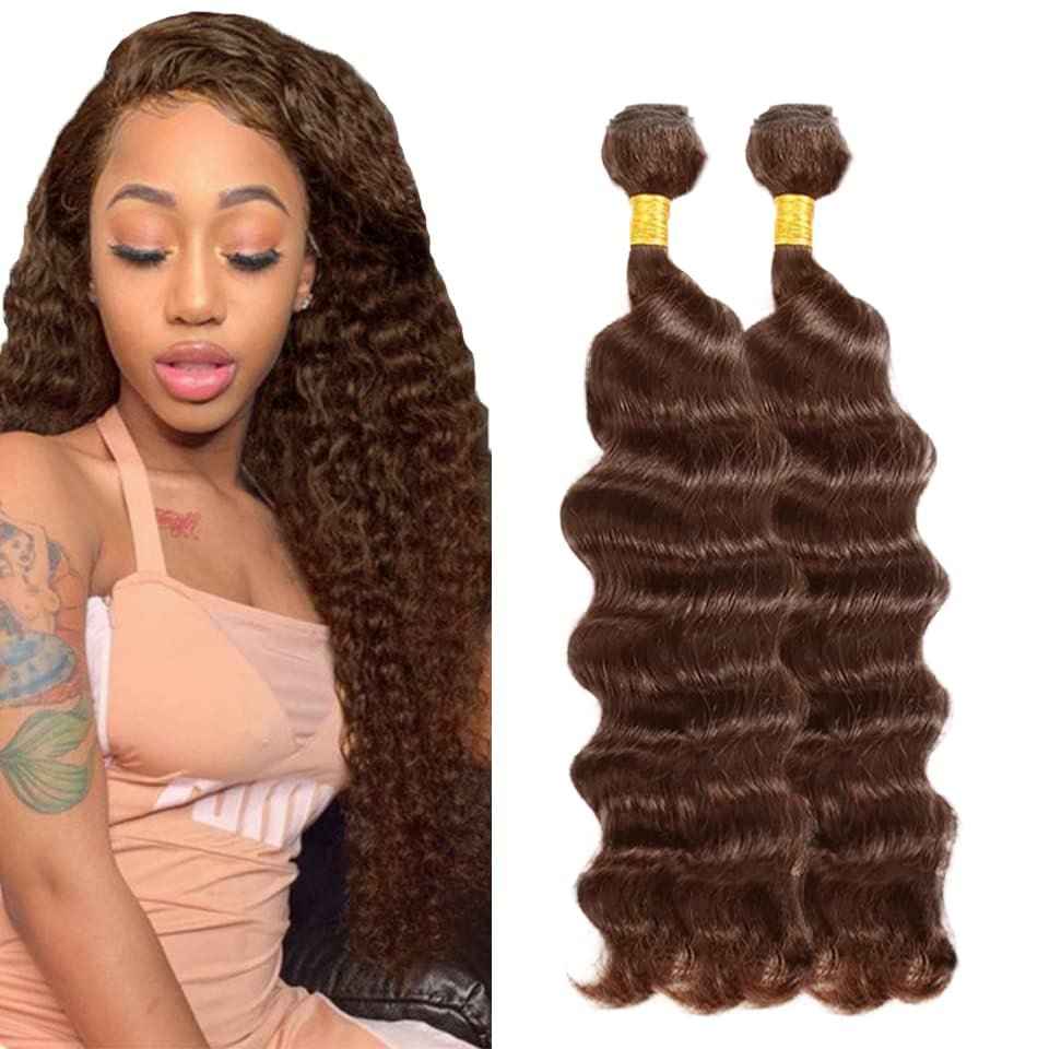 #4 Brown Bundles Human Hair Deep Wave Bundles 32 34 Inch Human Hair Weave 2 Bundle Unprocessed Brazilian Virgin Hair Chocolate Deep Wave Human Hair Extensions 100g/PC