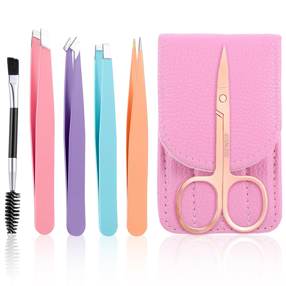 6PCS Mini Tweezers Set for Women Travel Tweezers Kit with Small Precision Tweezer for Facial Hair Tiny Eyebrow Tweezer for Women Grooming