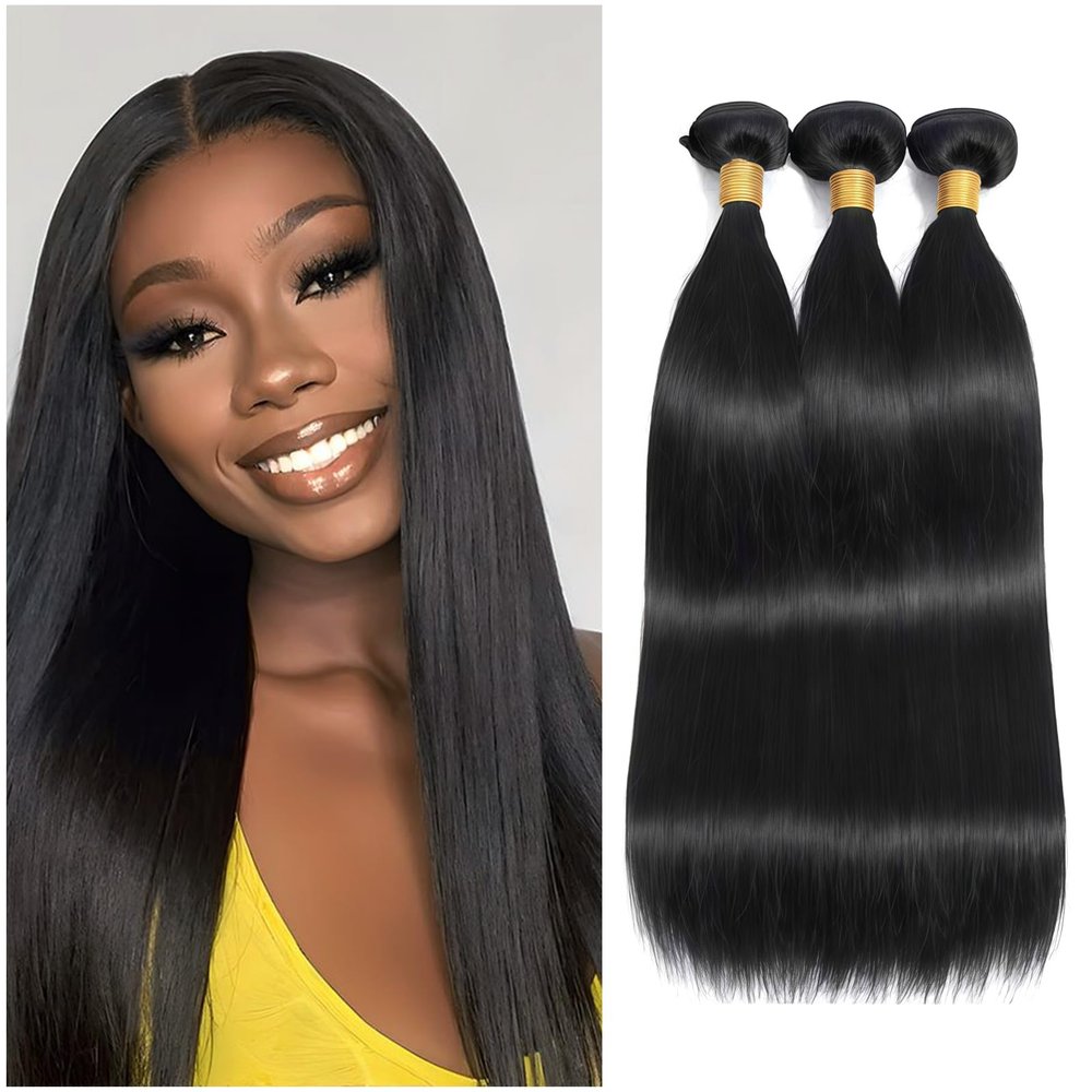 1B Black Straight Human Hair Bundles 18 20 22 Inch Brazilian