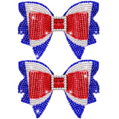 Solsew 2Pcs 4th of July Hair Bows Red White Blue Rhinestone Clips for Women