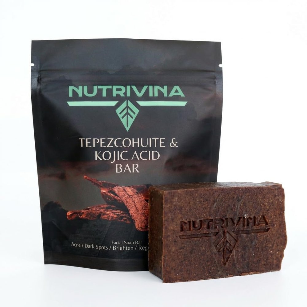 Nutrivina Tepezcohuite & Kojic Acid Facial Bar Soap, Skin Repair & Brightening, with Olive Oil, Coconut Oil, Shea Butter