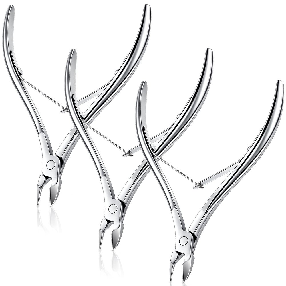 3 Packs Cuticle Nippers, Stainless Steel Nail Cuticle Trimmer Sharp Cuticle Remover Manicure Pedicure Tool Cuticle Clippers for Women Home Spa Salon Fingernails Toenails (Silver)