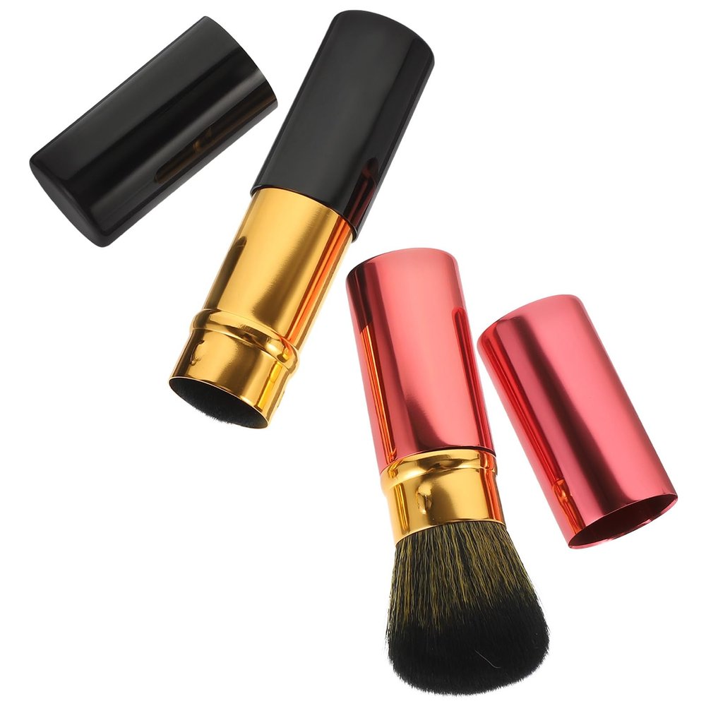 CLISPEED 2pcs Retractable Small Blush Brushes with Protective Cap, Soft Facial Makeup Tools for Women, Portable Powder Cosmetic Brushes for Travel and Daily Use