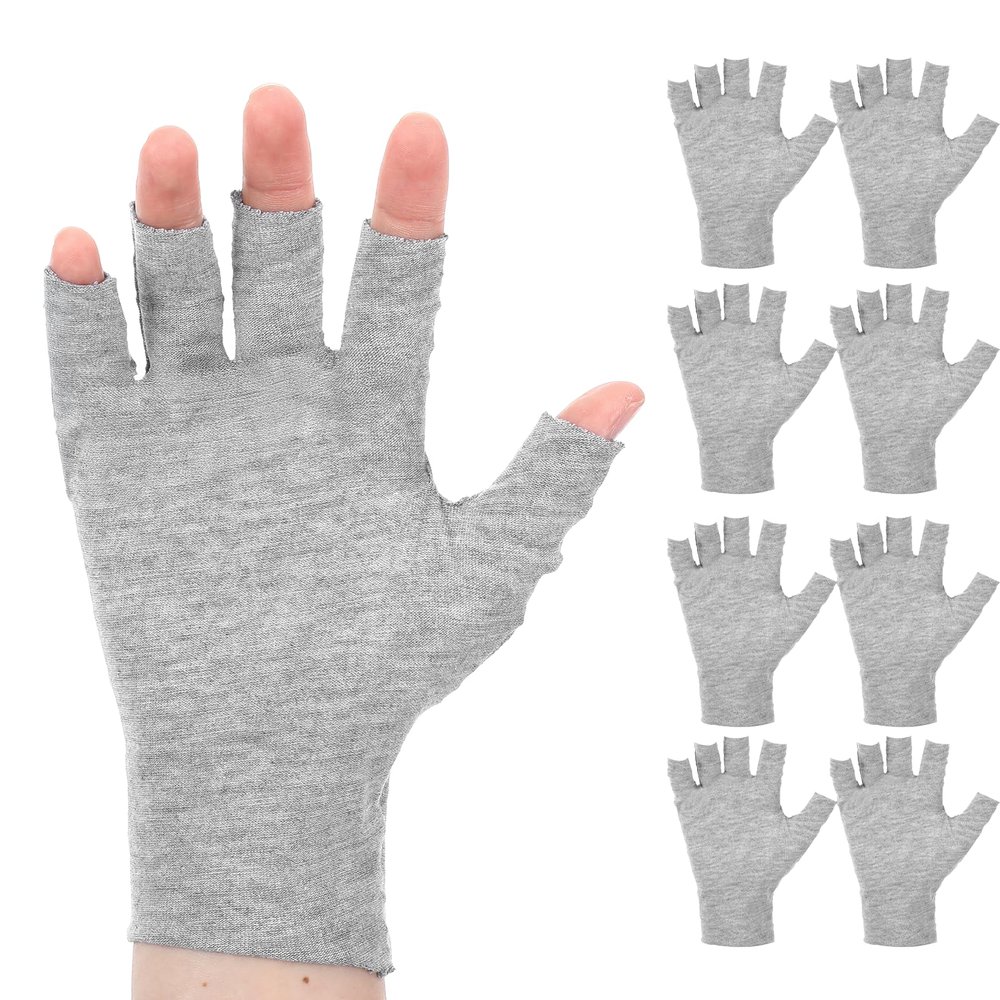 4 Pairs Fingerless Cotton Gloves, Cotton Fingerless Gloves Overnight Hydration for Dry Hands, 5 Open Fingertips (Grey)