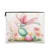 Fanciful Floral Makeup Bag, Pastel Dragonfly and Egg Design Cosmetic Pouch for Spring, Portable Canvas Zipper Toiletry Organizer 7x9 Inch view 1