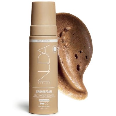 Nuda BronzeFoam Self Tanning Mousse | Lightweight, Fast-Drying & Streak-Free Sunless Tanner | Niacinamide, Bakuchiol, Orchid Stem Cells, Panthenol & Ceramides | Easy to Apply (Medium, 6.4 FL Oz)