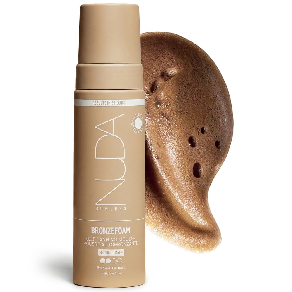 Nuda BronzeFoam Self Tanning Mousse | Lightweight, Fast-Drying & Streak-Free Sunless Tanner | Niacinamide, Bakuchiol, Orchid Stem Cells, Panthenol & Ceramides | Easy to Apply (Medium, 6.4 FL Oz)