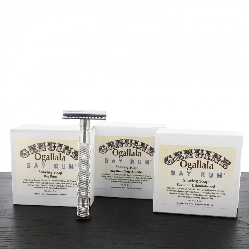 WCS Exclusive Ogallala Soap Sampler with Stainless Steel Safety Razor (Open Comb)