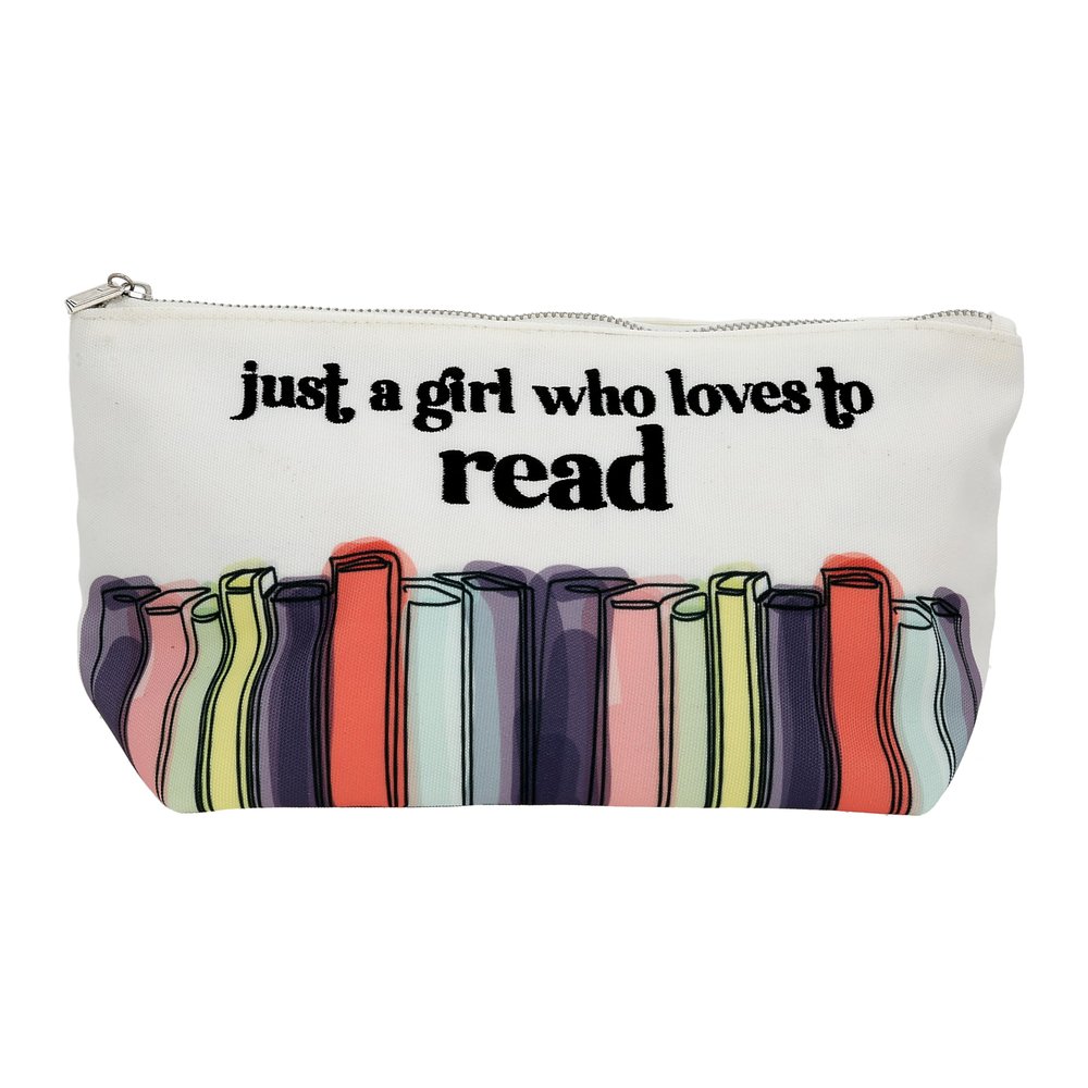 Pavilion Gift Company - Loves To Read - Zippered Pouch Books Reading Reader Makeup Toiletry Travel Bag