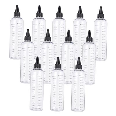 BIUDECO 12pcs 500ml Needle Nose Hair Treatment Liquid Bottles with Scale, Plastic Refillable Squeeze Bottles for Salon Hair Measuring and Styling